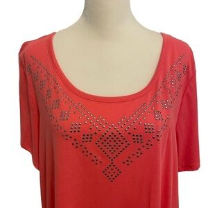 Emily Daniels Pink Silver Studded Short Sleeve Shirt Size XL